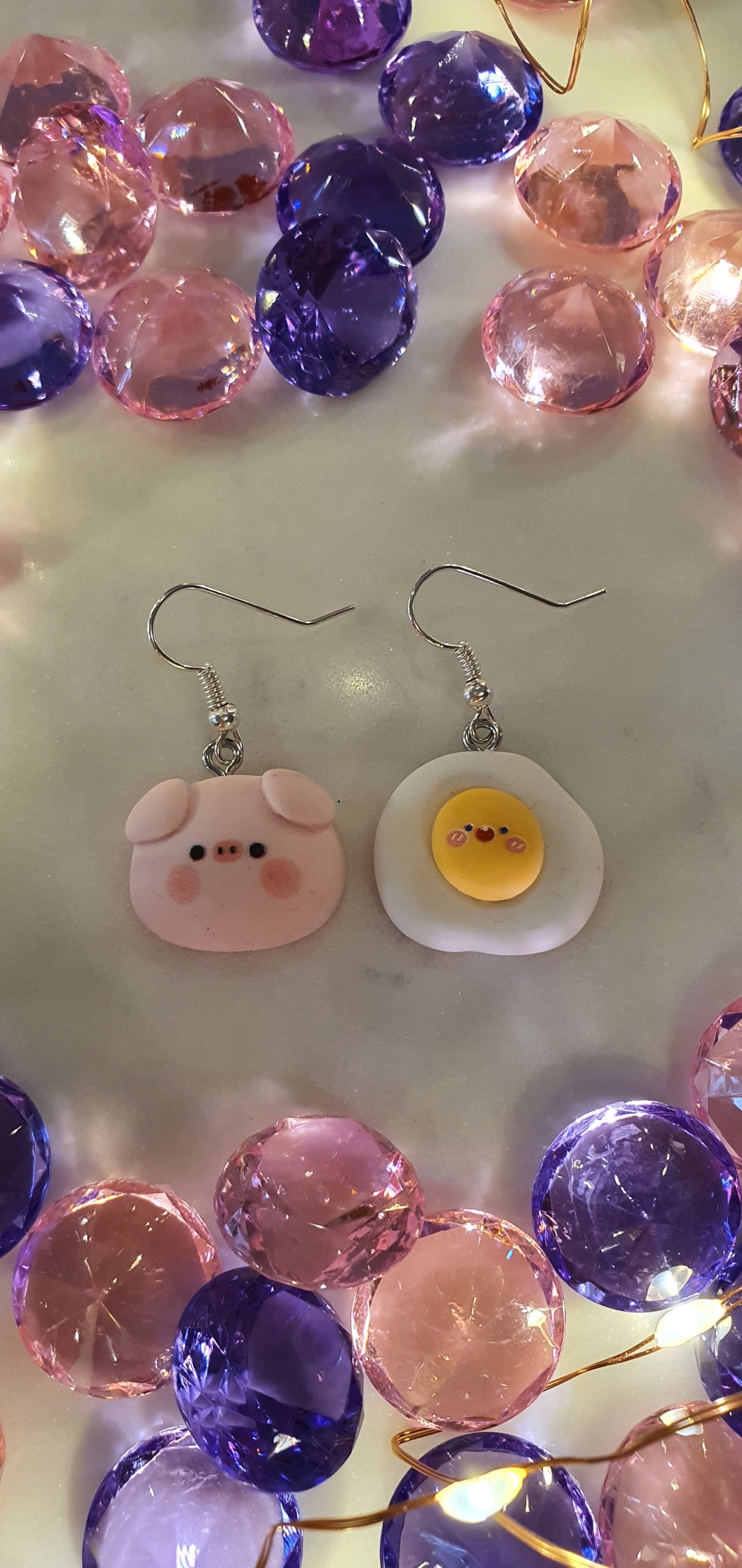 Cute Smiley Poached Egg & Piggy Face Set of Earrings - Add Bacon!