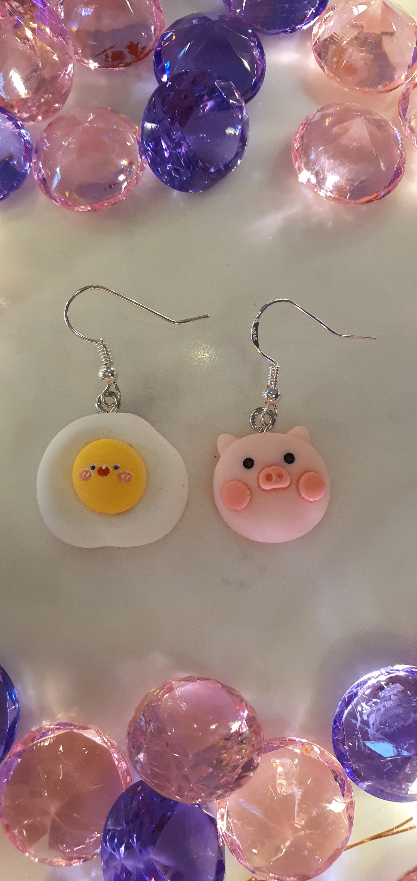 Super Cute Smiley Poached Egg & Piggy Face Set of Earrings - Add Bacon!