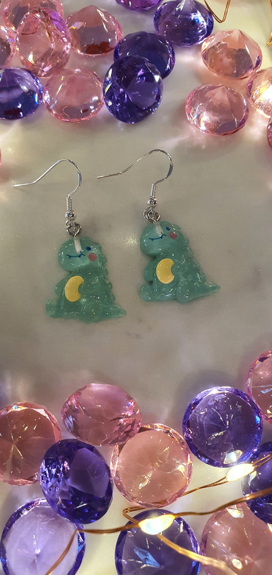 Translucent Green Cute Dinosaur Set of Earrings