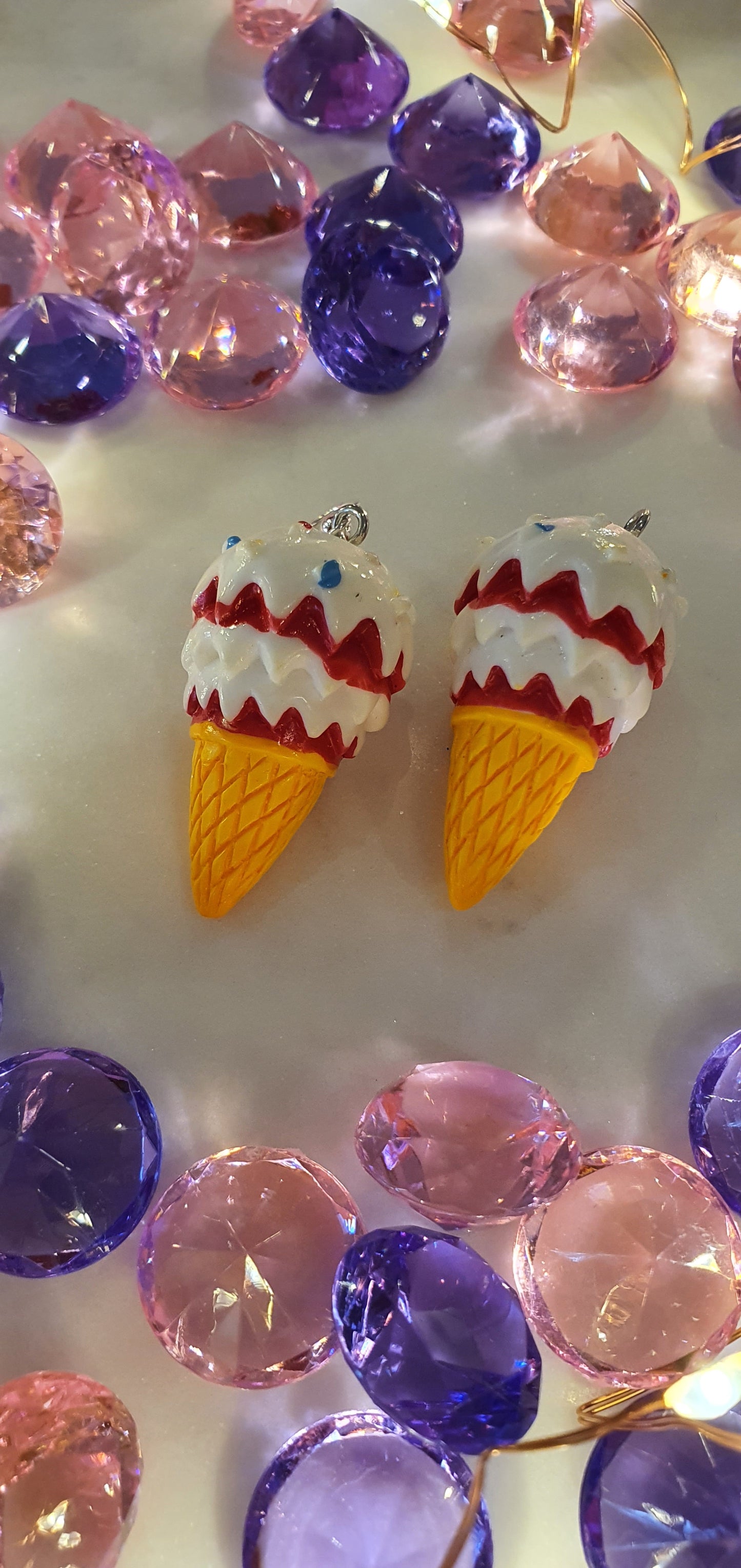 Strawberry Ice Cream Cone Set of Earrings - 3D Solid