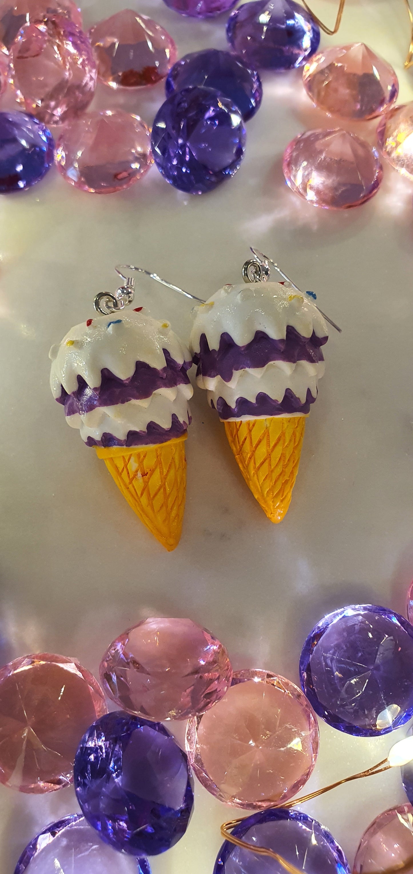 Purple Ice Cream Cone Set of Earrings - 3D Solid