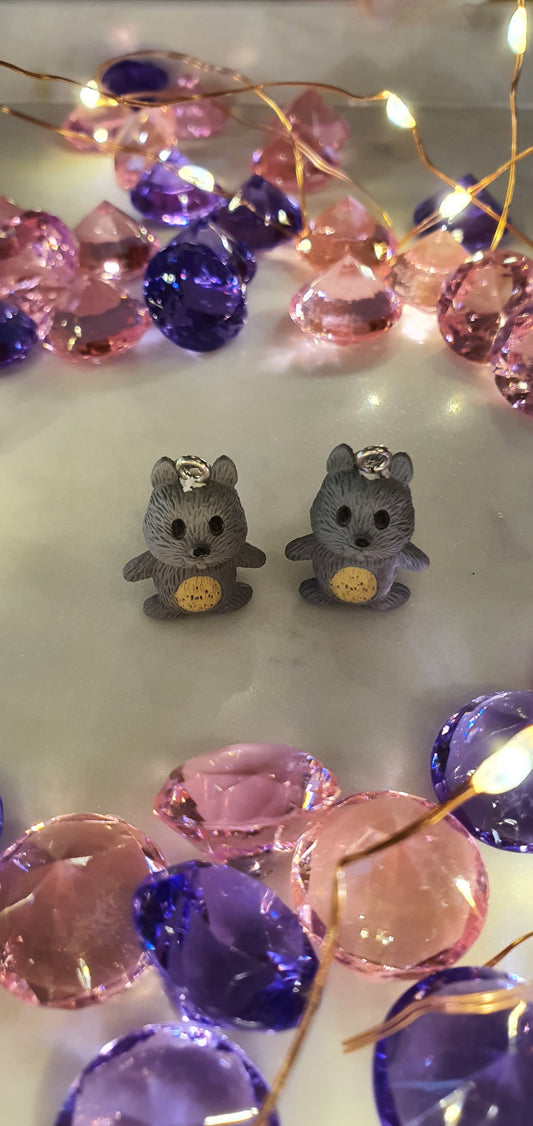 Sassy Grey Squirrels Set of Earrings - Gray