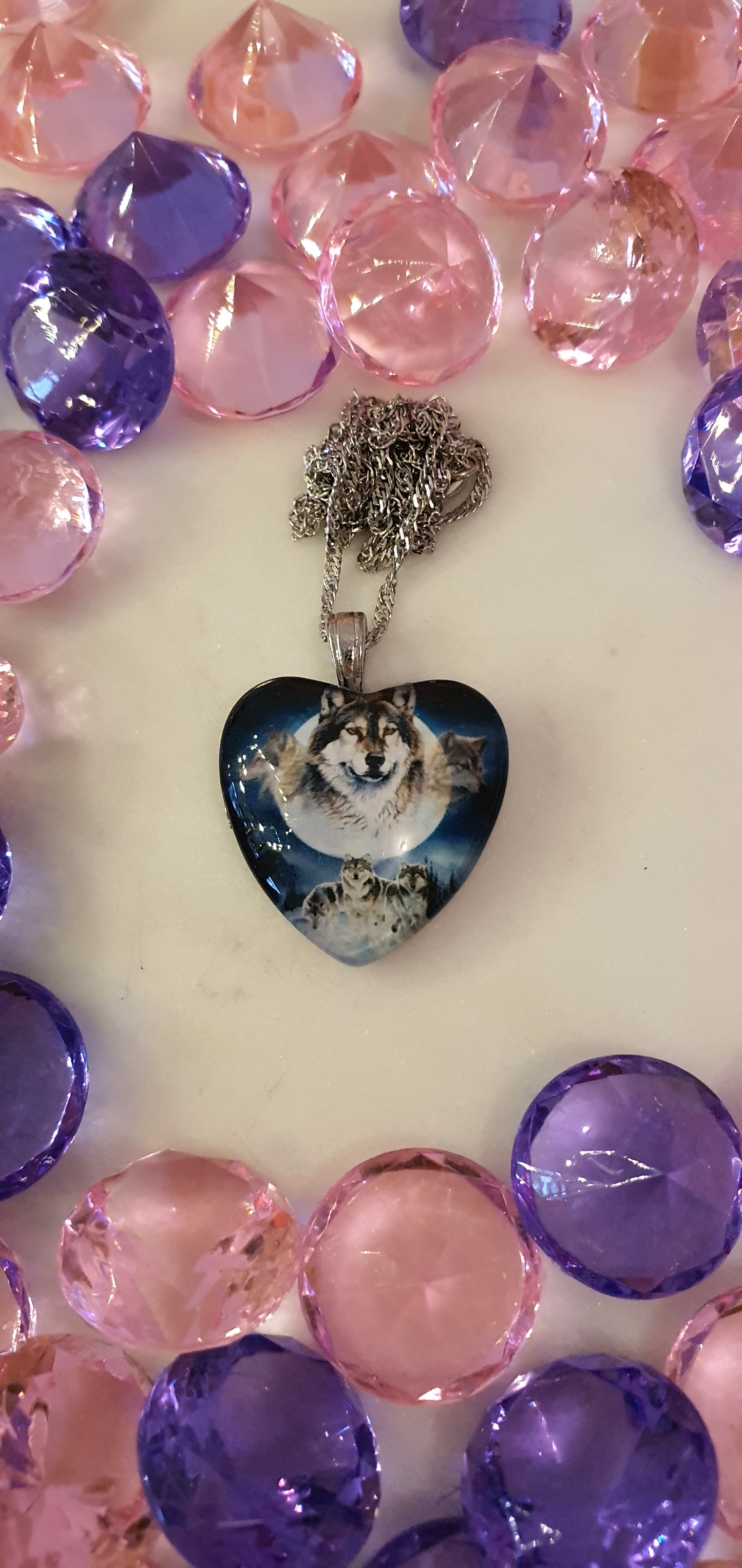 Wolf - Moonlight Hunting Pack Heart Necklace