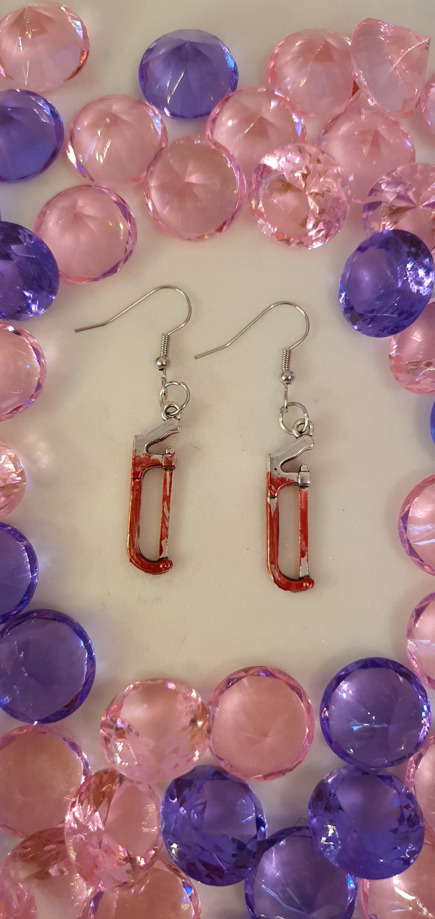 Horror - Mini Bloody Hand Saw Set of Earrings - Double Sided