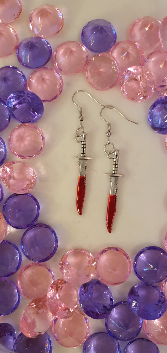 Horror - Mini Bloody Hunting Knife Set of Earrings - Double Sided