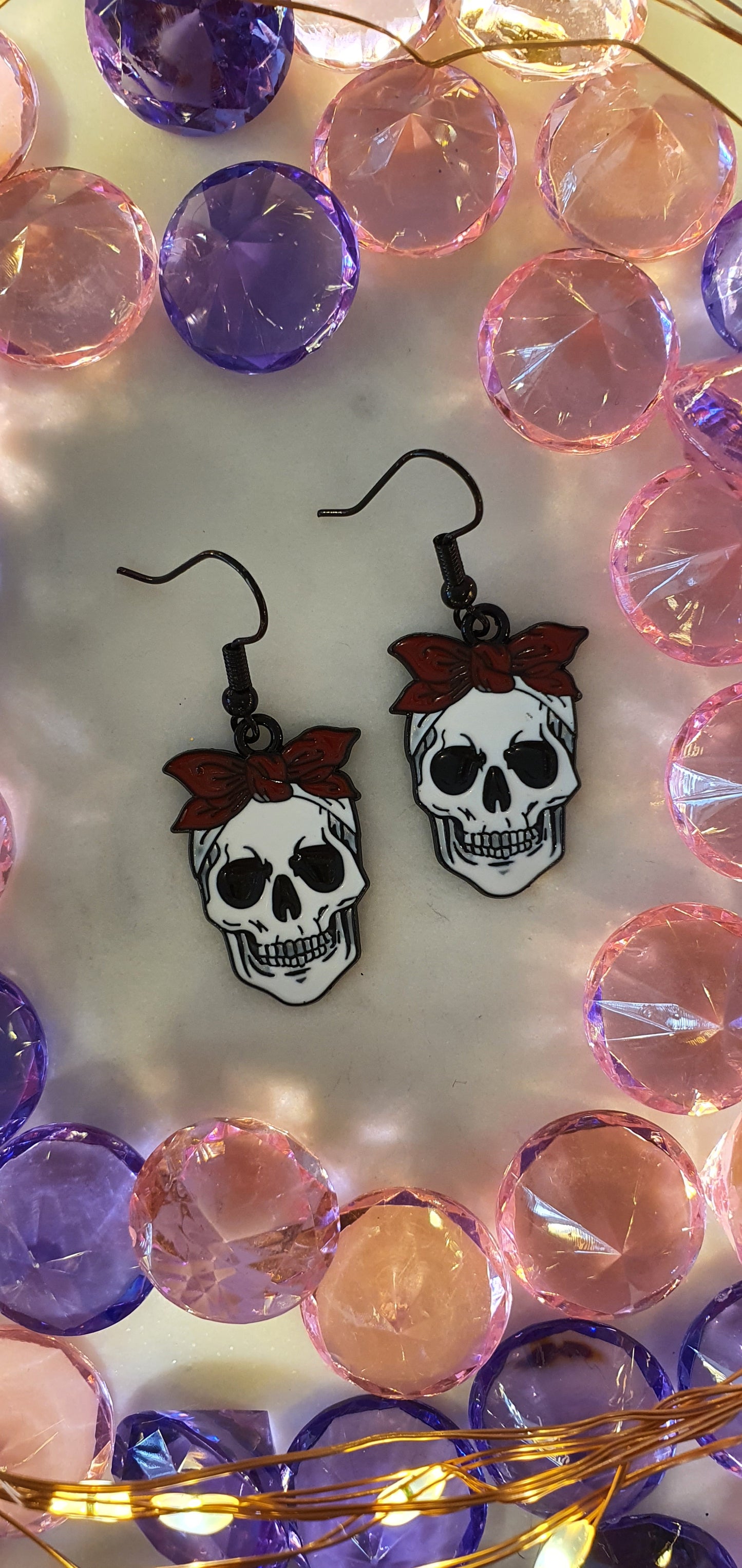 Horror - Cherry Skull With Bows Set of Earrings - Day of the Dead