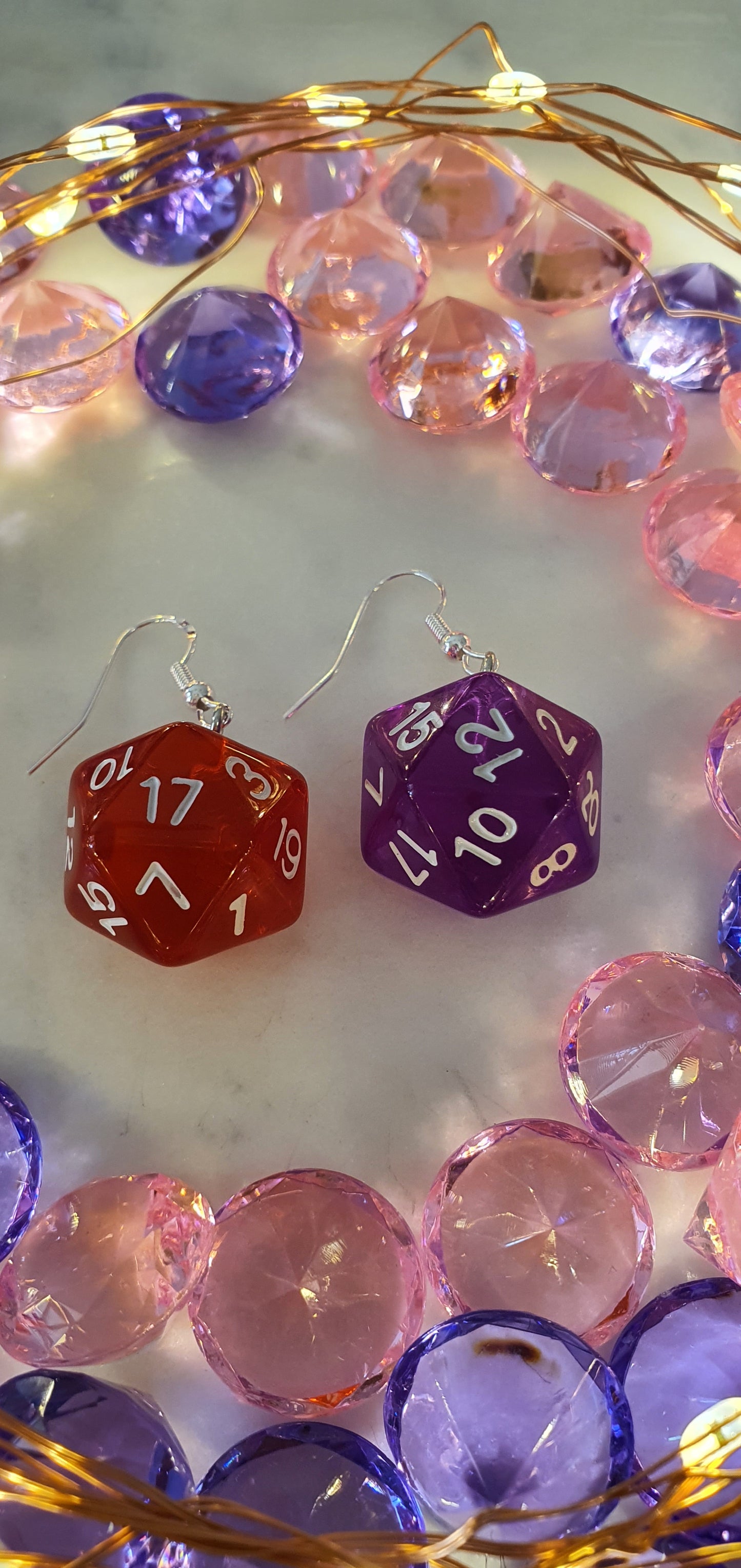 DnD Style Polyhedron Dice - Red & Purple Set of Earrings - Dungeons & Dragons