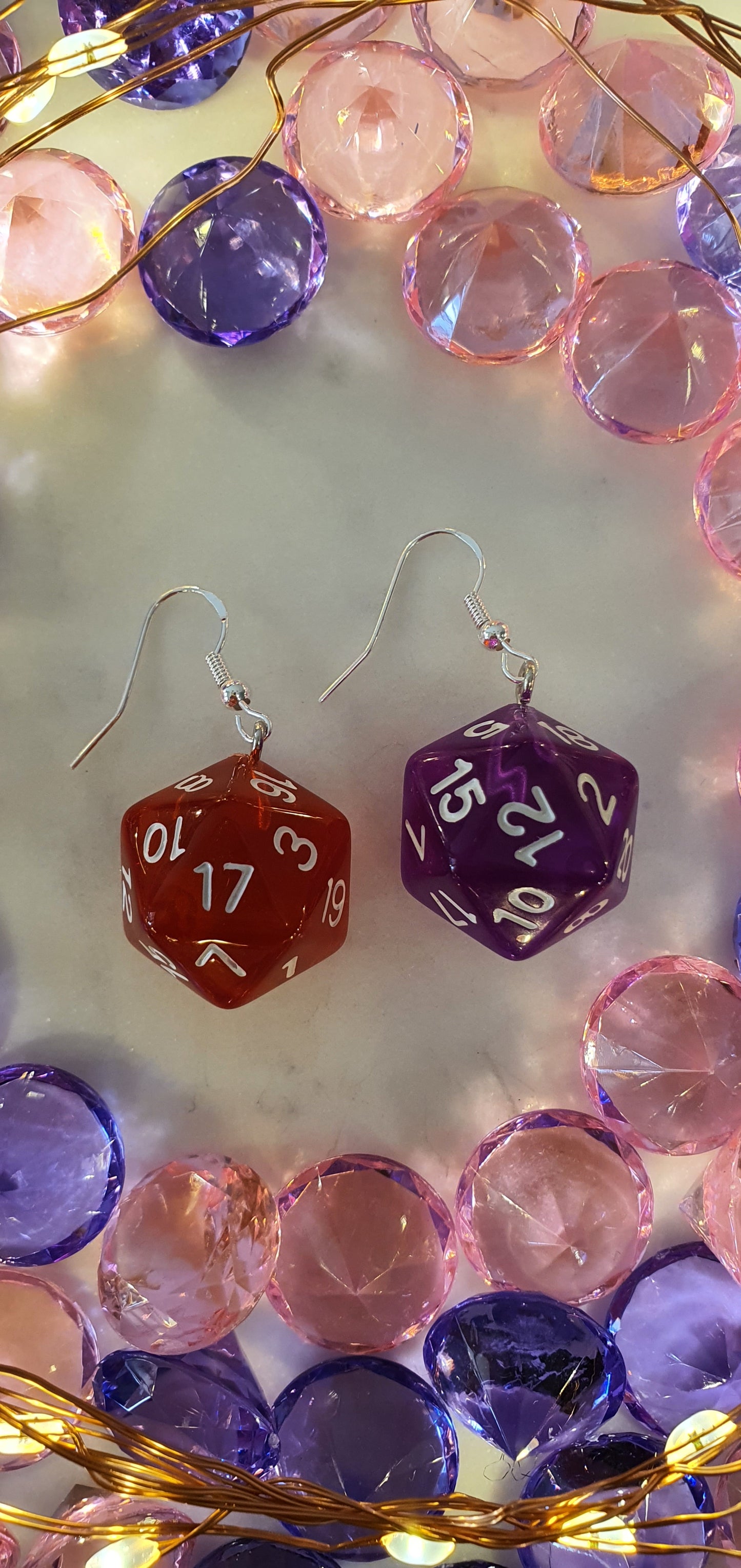 DnD Style Polyhedron Dice - Red & Purple Set of Earrings - Dungeons & Dragons