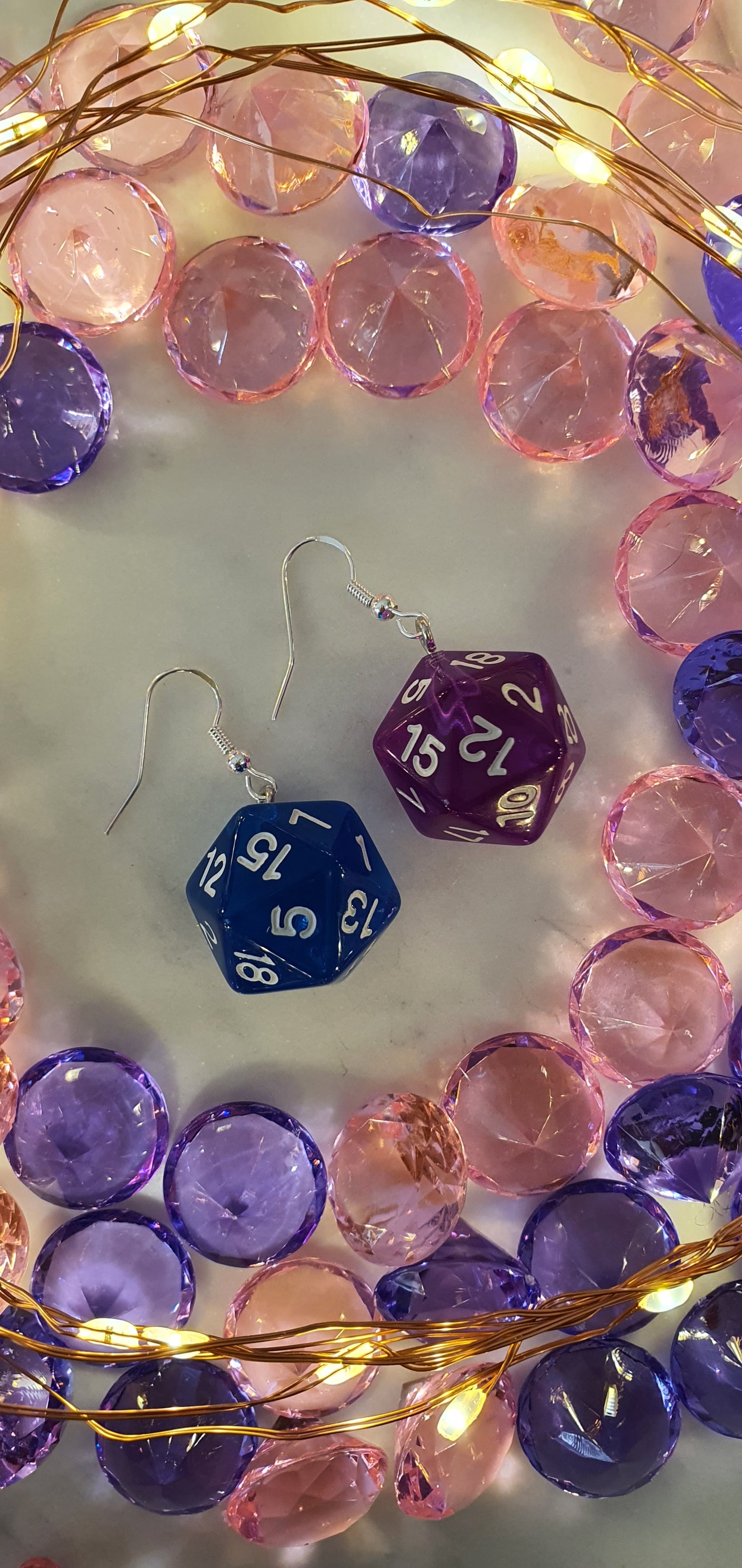 DnD Style Polyhedron Dice - Blue & Purple Set of Earrings - Dungeons & Dragons