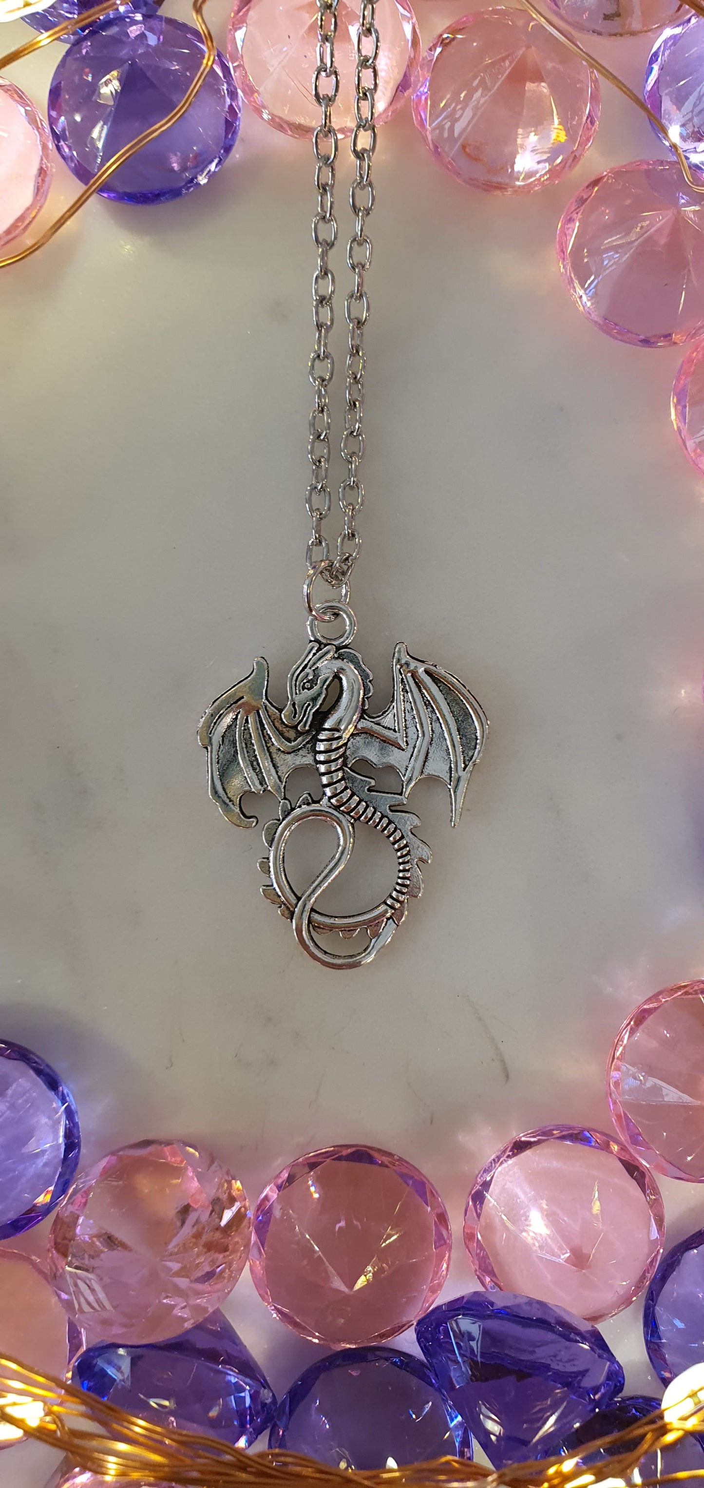 Dragon - Silver Dragon In Flight Necklace - Medium Size