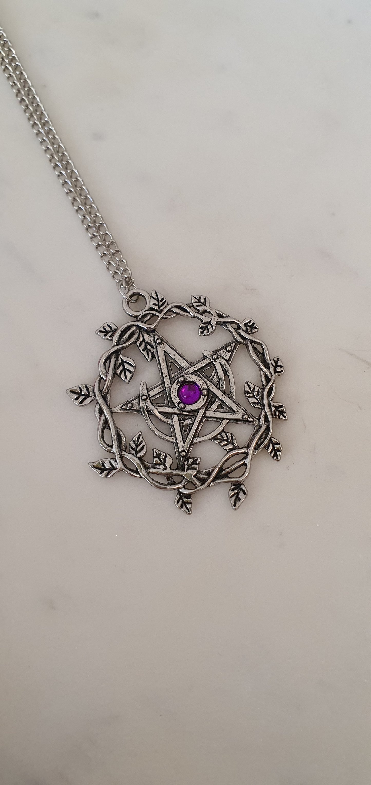 Goth Punk - Leaf Pentagram Purple Jewel Necklace - Gothic Style