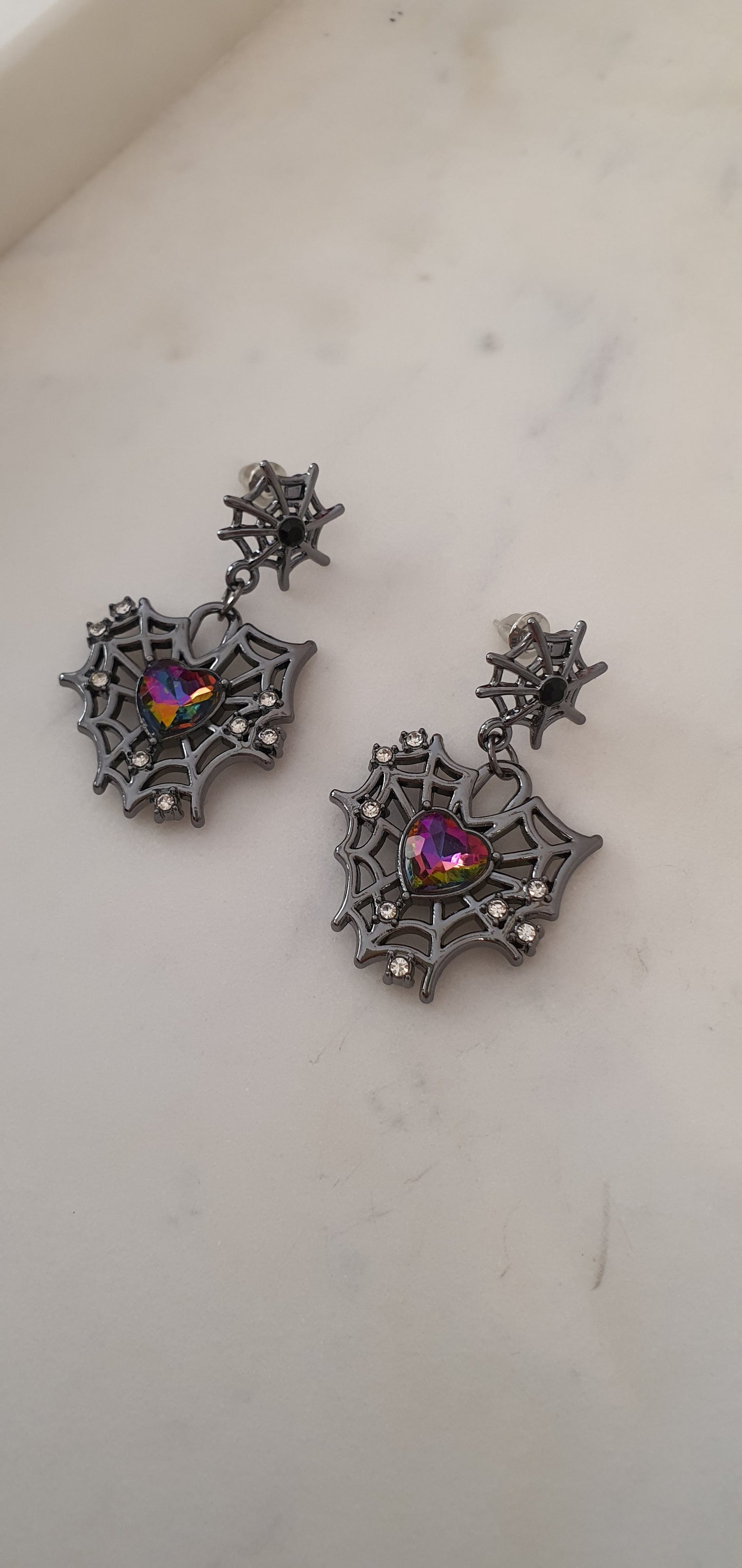 Goth Punk - Gunmetal Grey Bling Web Set of Stud Earrings - Trendy Gothic