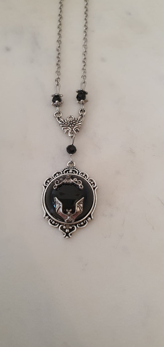 Goth Punk - Intricate Bat Cameo Necklace - Gothic Style