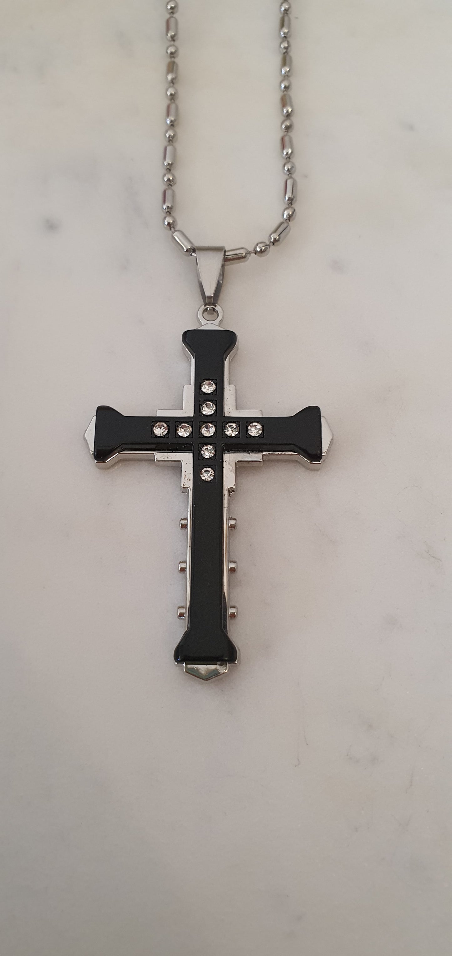 Goth Punk - Black & Silver Cross Necklace - Gothic Style