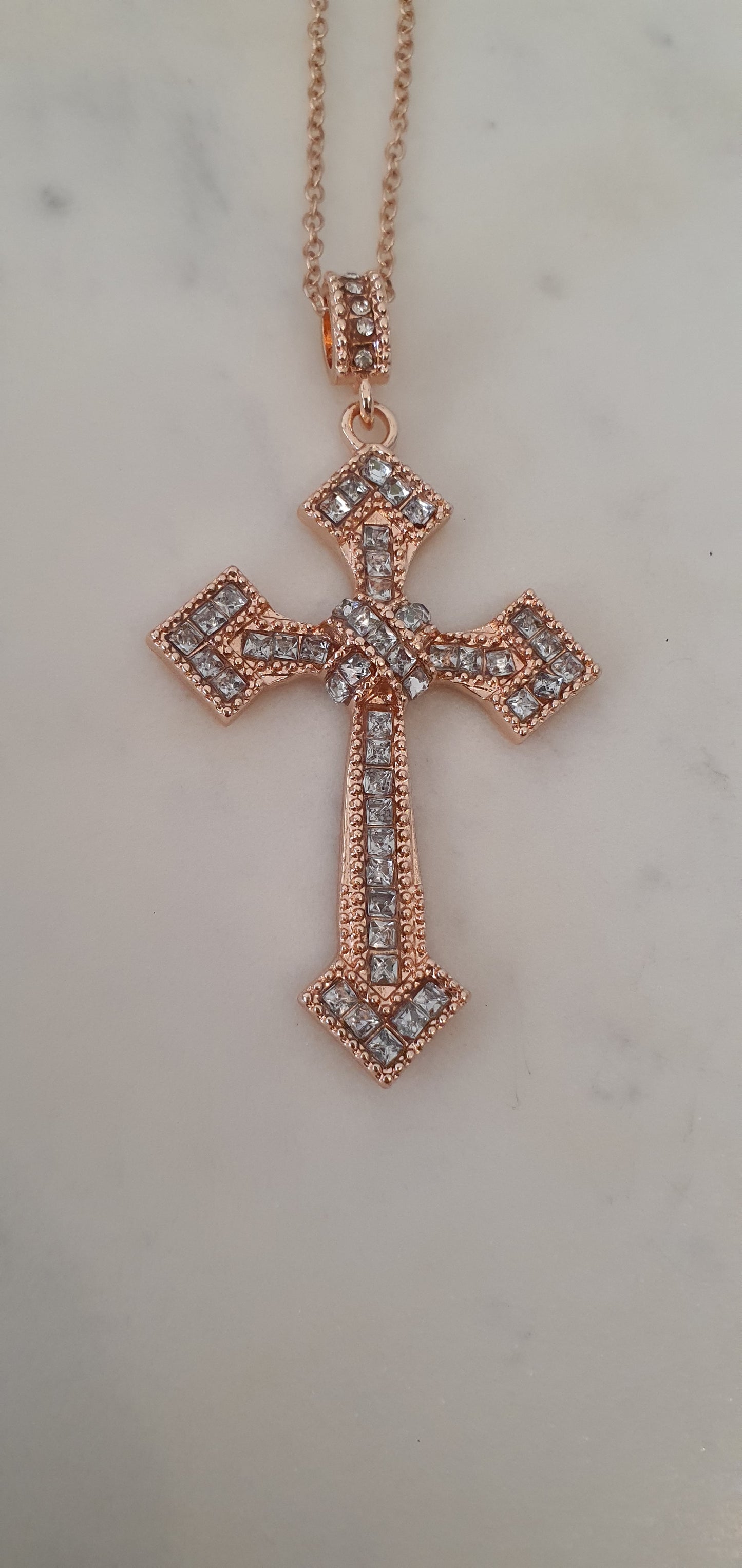 Goth Punk - Rose Gold & Silver Cross Necklace - Gothic Style