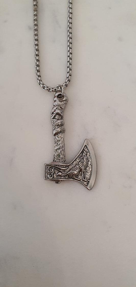 Viking Celtic - Asgard Nordic Battle Axe Fenrir Symbol Necklace