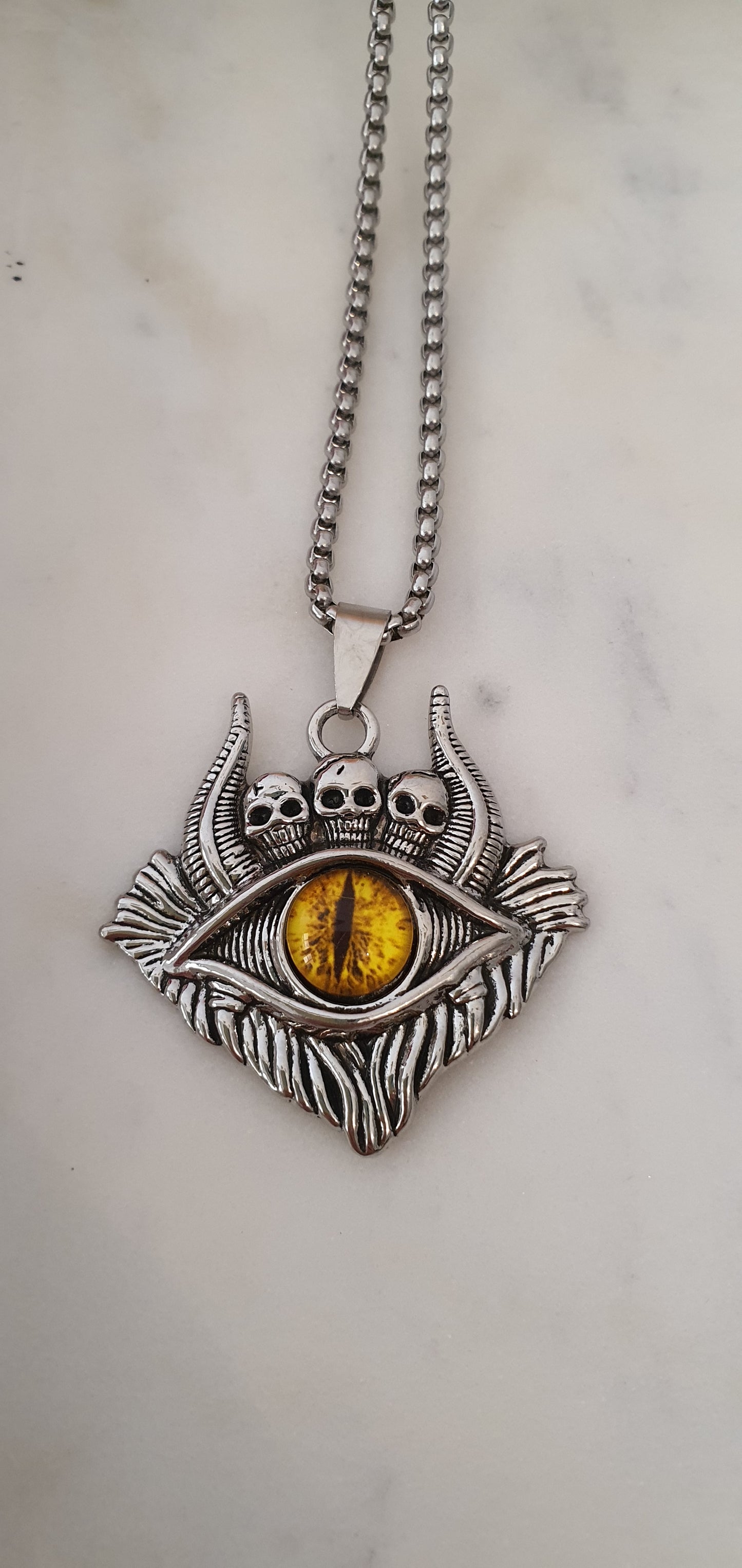 Goth Punk - Yellow Eye Horned Demon Necklace