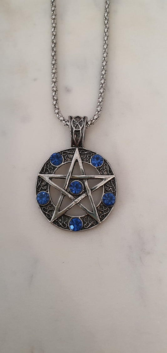 Goth Punk - Pentagram Blue Jewels Necklace - Gothic Style