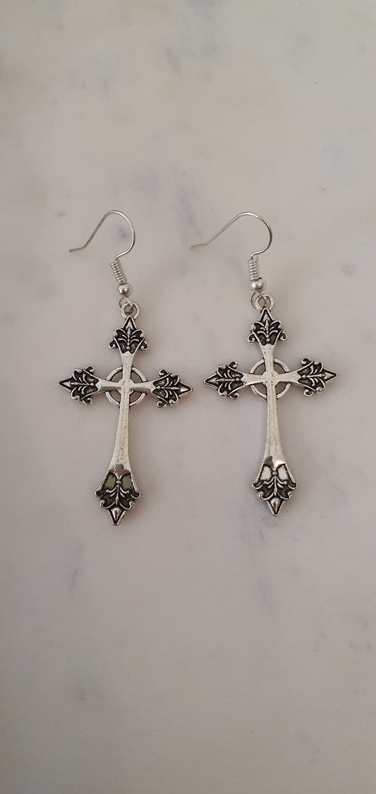 Goth Punk - Silver Crosses Set of Earrings - Trendy Gothic