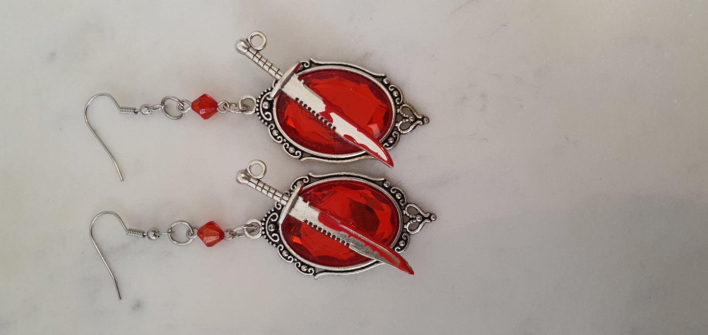 Goth Punk - Bloody Knives on Red Cameos Set of Earrings - Trendy Gothic