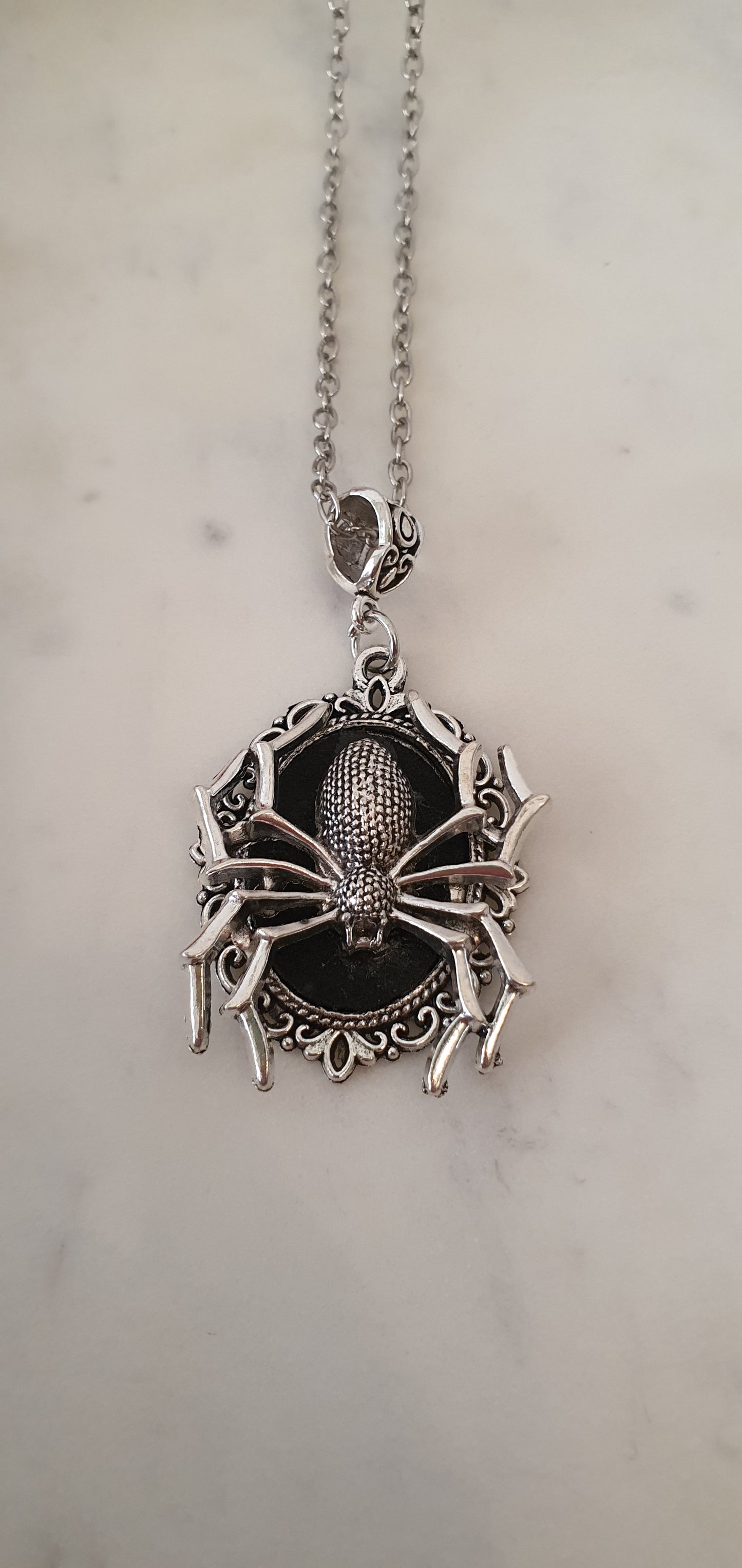 Goth Punk - Large Sliver Spider Cameo Necklace - Trendy Gothic