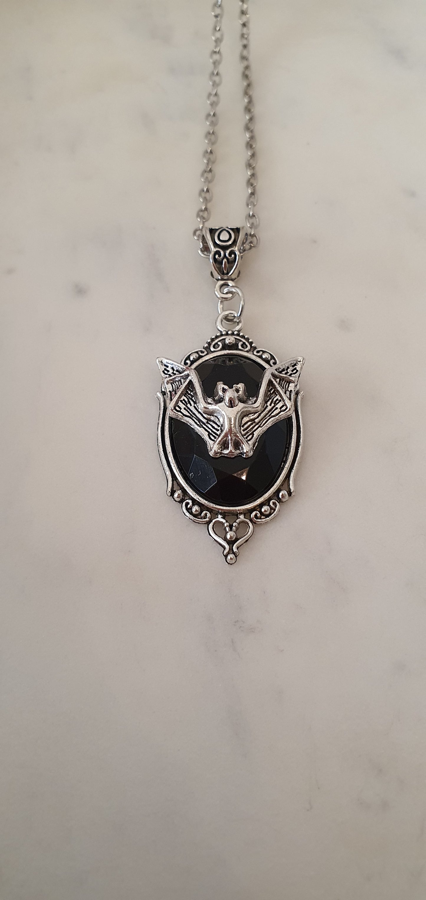 Goth Punk - Intricate Large Bat Cameo Necklace - Gothic Style