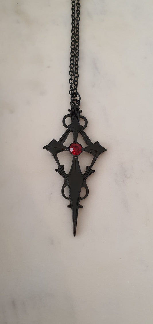 Goth Punk - Black Cross and Scroll Work Necklace