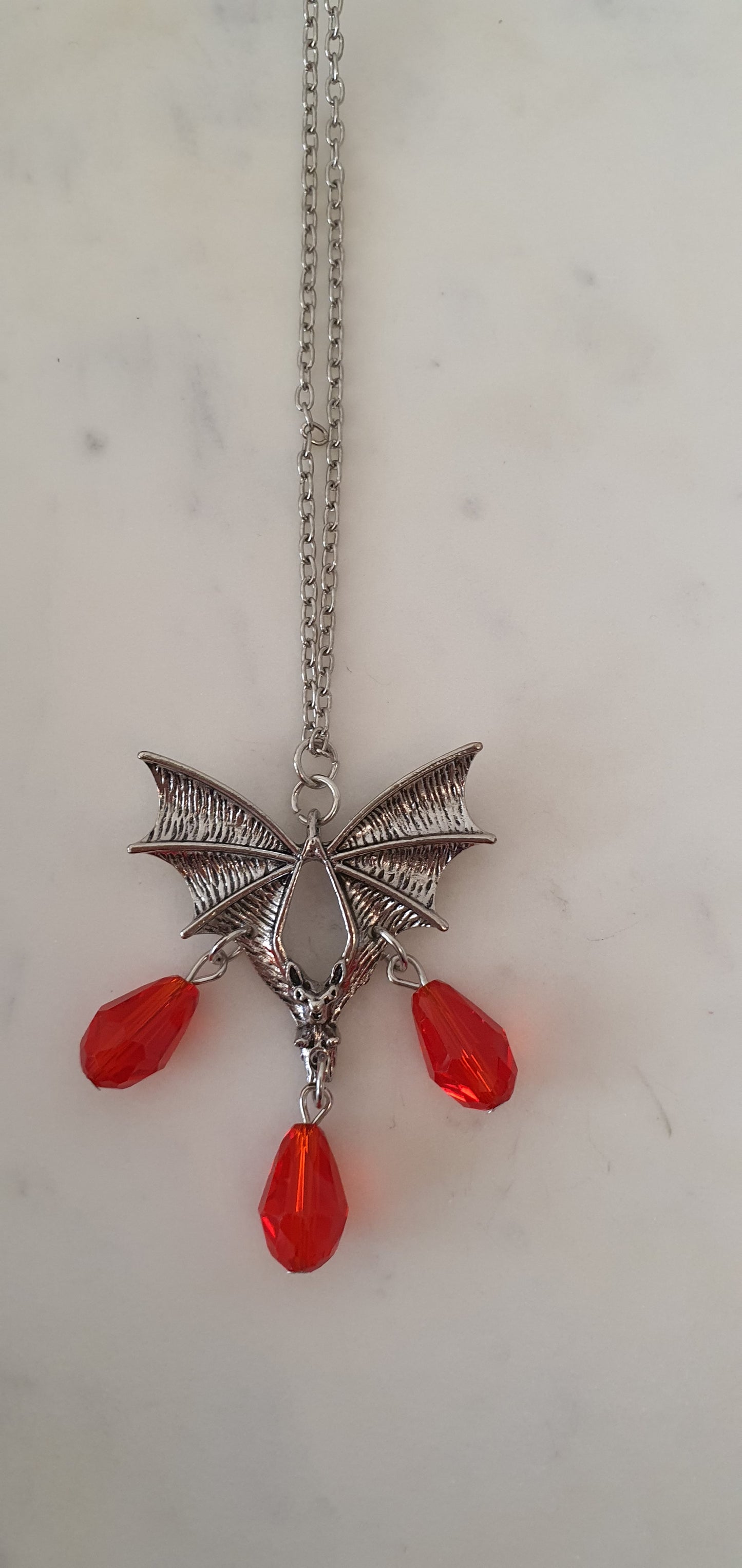 Goth Punk - Bat Wing Red Jewel Necklace - Gothic Style