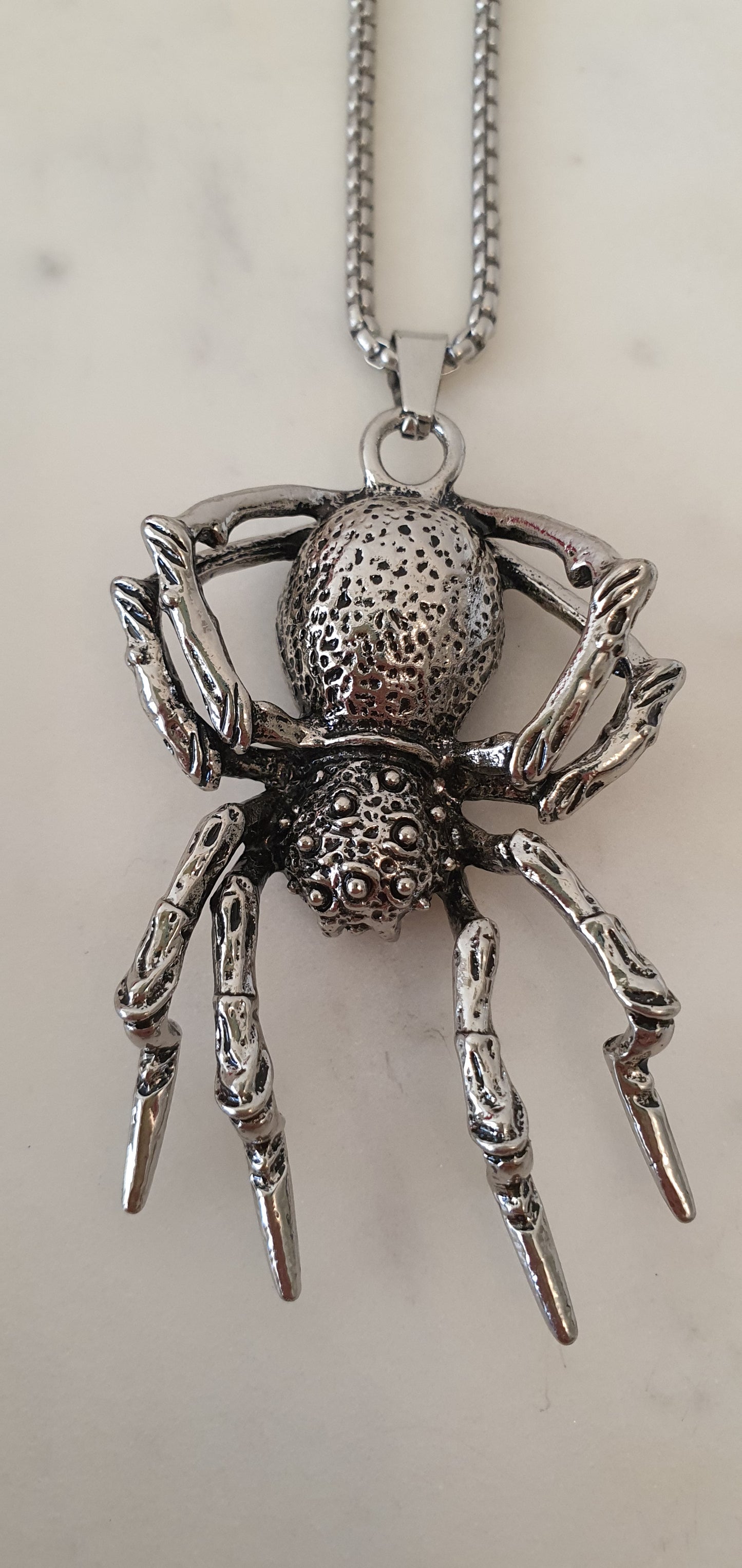 Goth Punk - X-Large Sliver Spider Necklace - 5cm Gothic