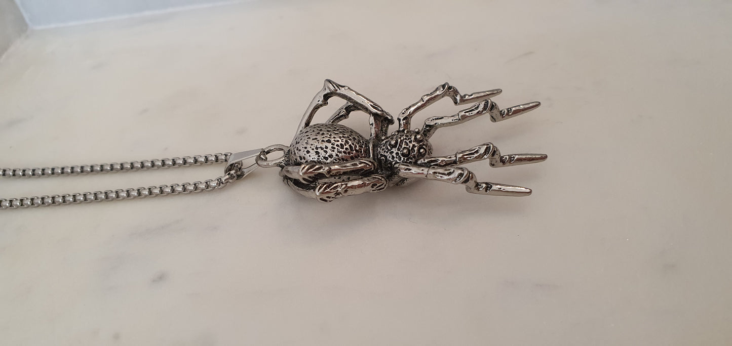 Goth Punk - X-Large Sliver Spider Necklace - 5cm Gothic