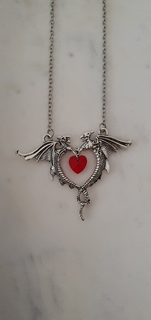 Dragon - Beautiful Winged Dragon Heart Necklace