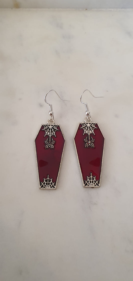 Goth Punk - Silver & Red Coffin Set of Earrings - Trendy Gothic