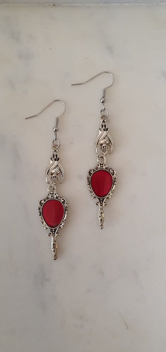 Goth Punk - Silver & Red Mirror Bat Set of Earrings - Trendy Gothic