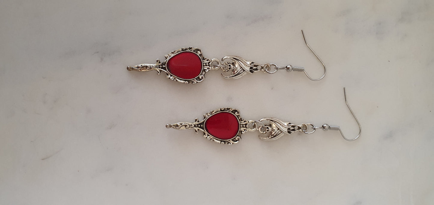 Goth Punk - Silver & Red Mirror Bat Set of Earrings - Trendy Gothic