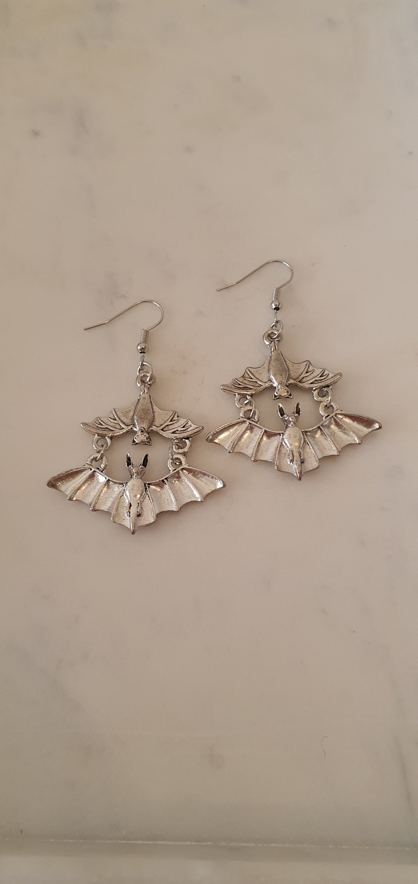 Goth Punk - Double Silver Bat Set of Earrings - Trendy Gothic