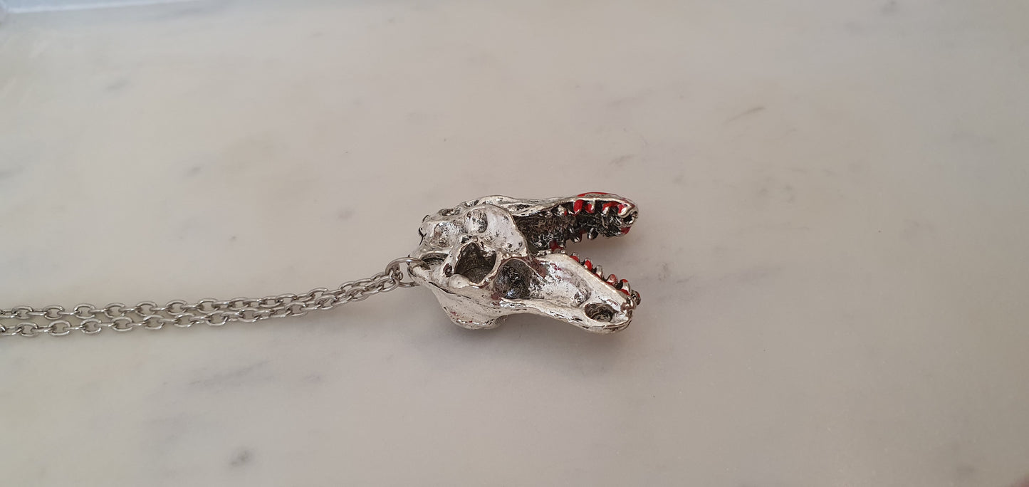 Goth Punk - Solid T-Rex Bloody Skull of Doom Necklace