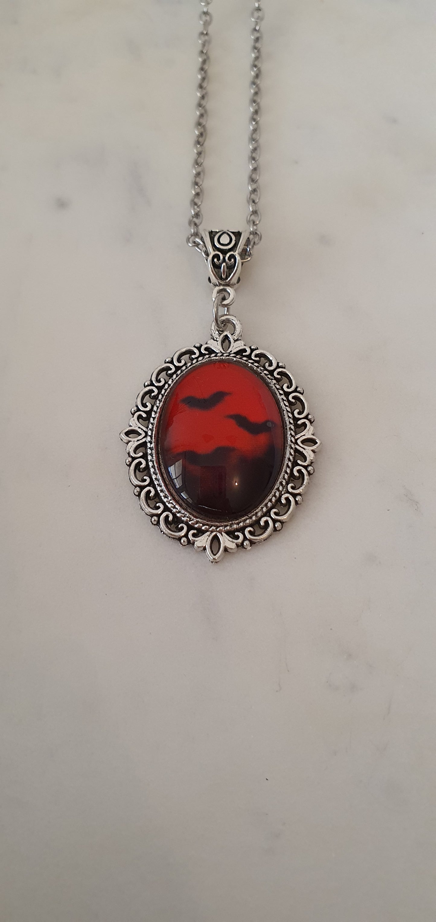 Goth Punk -Blood Red Bat Cameo Necklace - Gothic Style