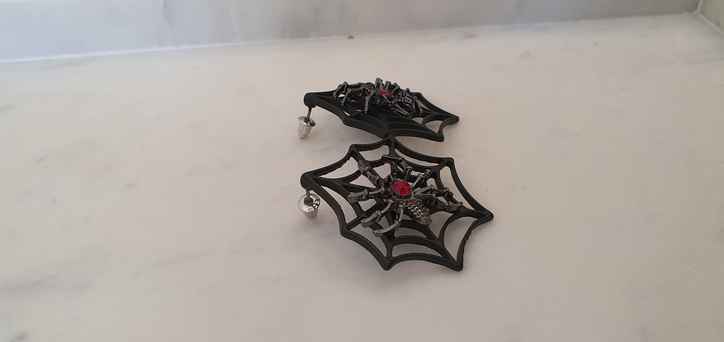 Goth Punk - Spider Black Web Set of Stud Earrings - Trendy Gothic