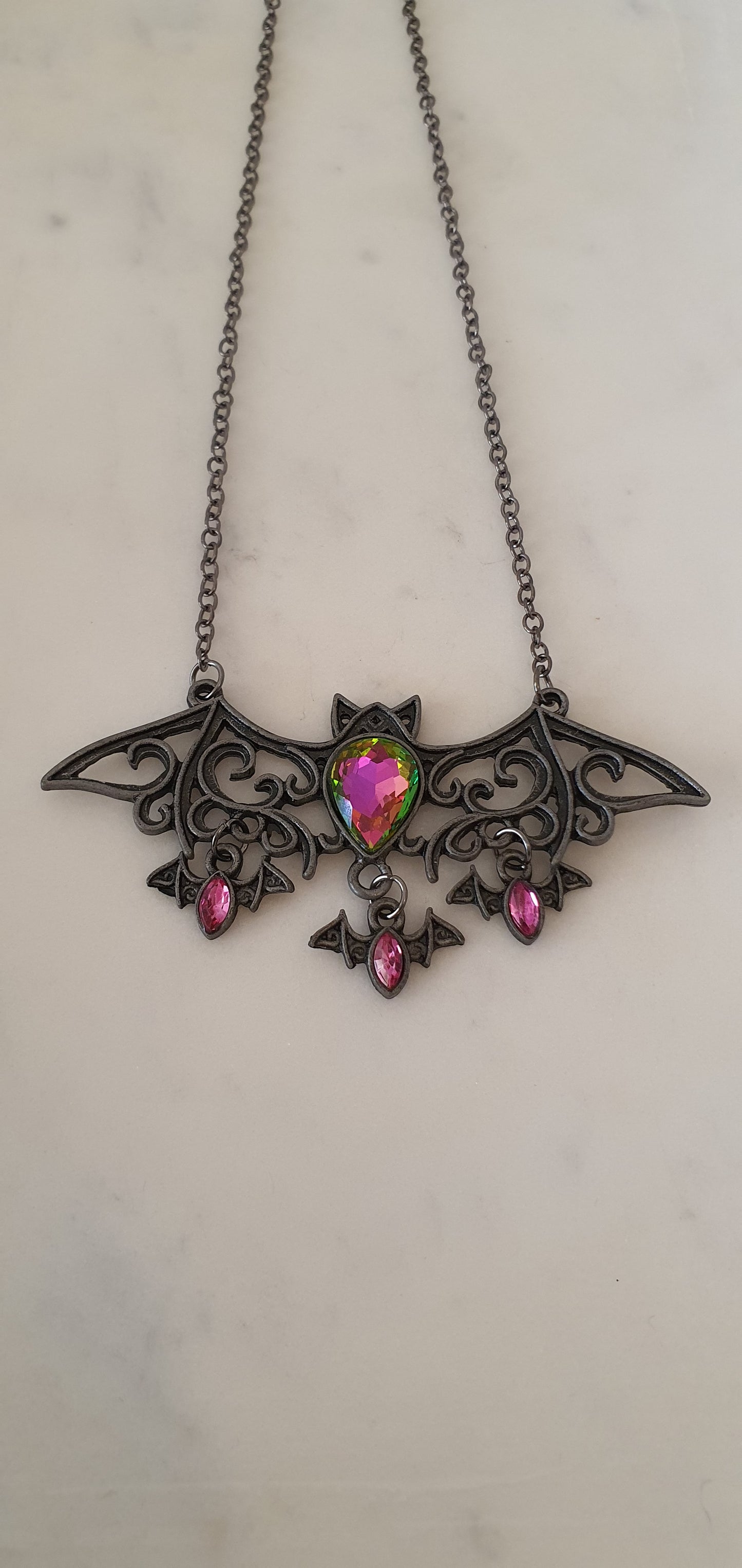 Goth Punk - Stylish Bat With Bling Bats Necklace - Gothic Style