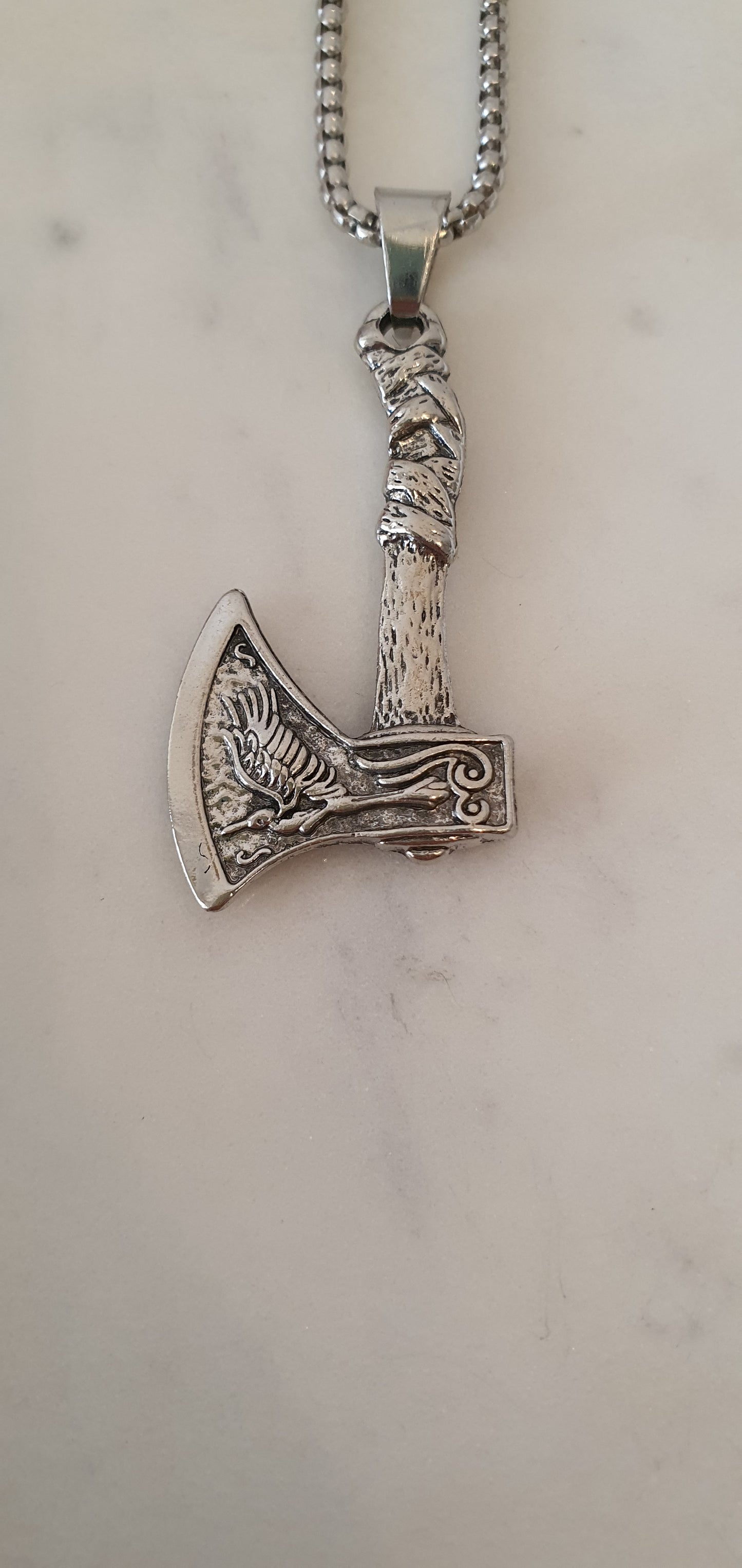 Viking Celtic - Warrior Wolf & Raven Axe Necklace