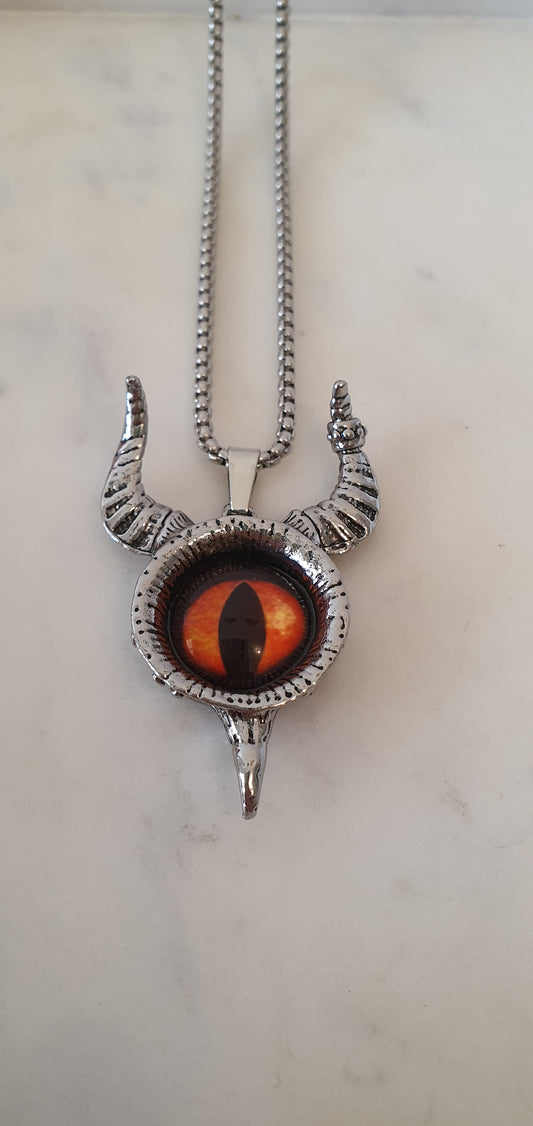 Goth Punk - Orange Eye Horned Demon Necklace