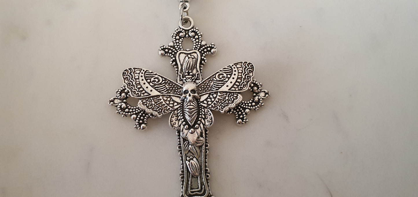 Goth Punk - Large Mothman Cross Necklace - Gothic Style 6cm