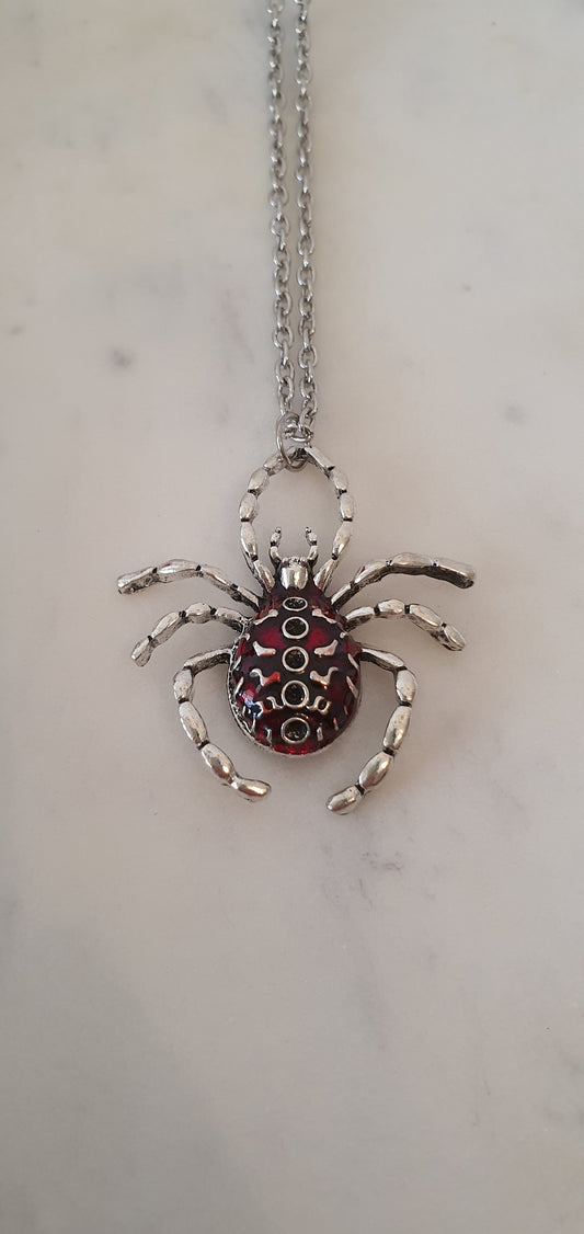 Goth Punk - Blood Moon Textured Spider Necklace