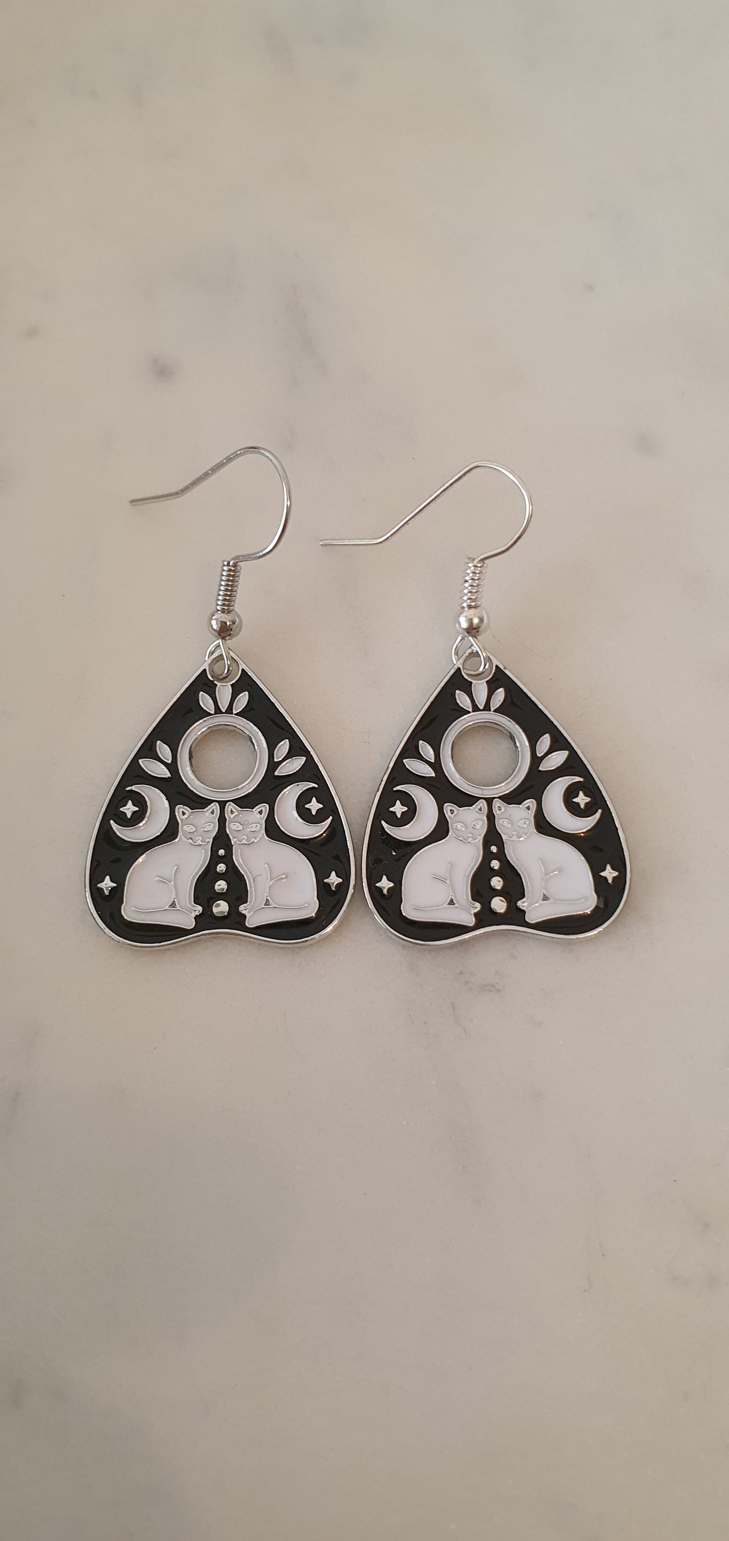 Goth Punk - Silver Ouija Twin Cats Set of Earrings - Trendy Gothic