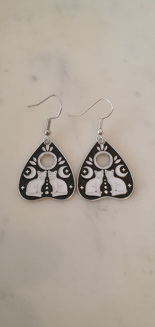 Goth Punk - Silver Ouija Twin Cats Set of Earrings - Trendy Gothic