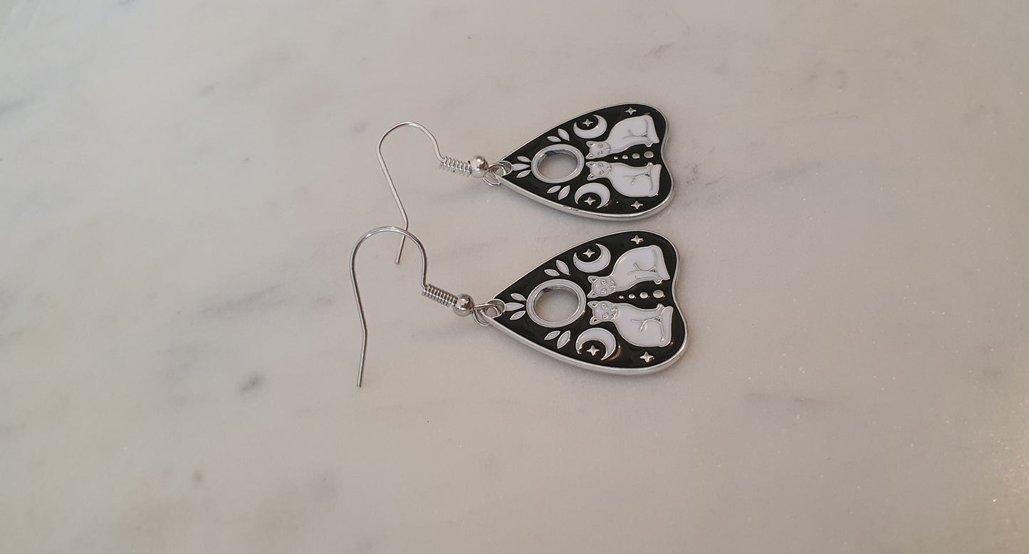 Goth Punk - Silver Ouija Twin Cats Set of Earrings - Trendy Gothic