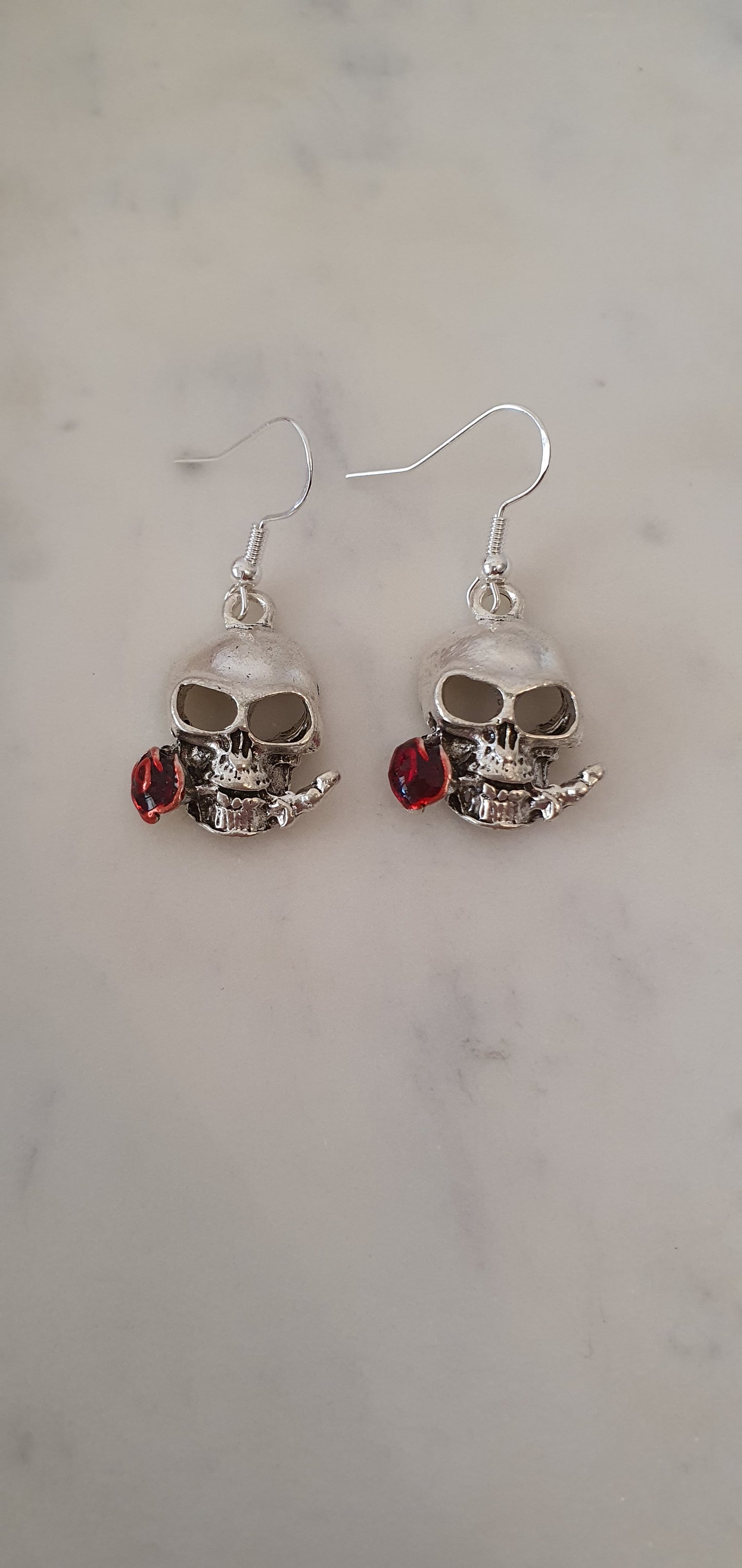 Goth Punk - Silver Skull & Rose Set of Earrings - Trendy Gothic