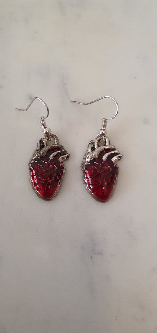 Goth Punk - Silver & Red Heart Set of Earrings - Trendy Gothic