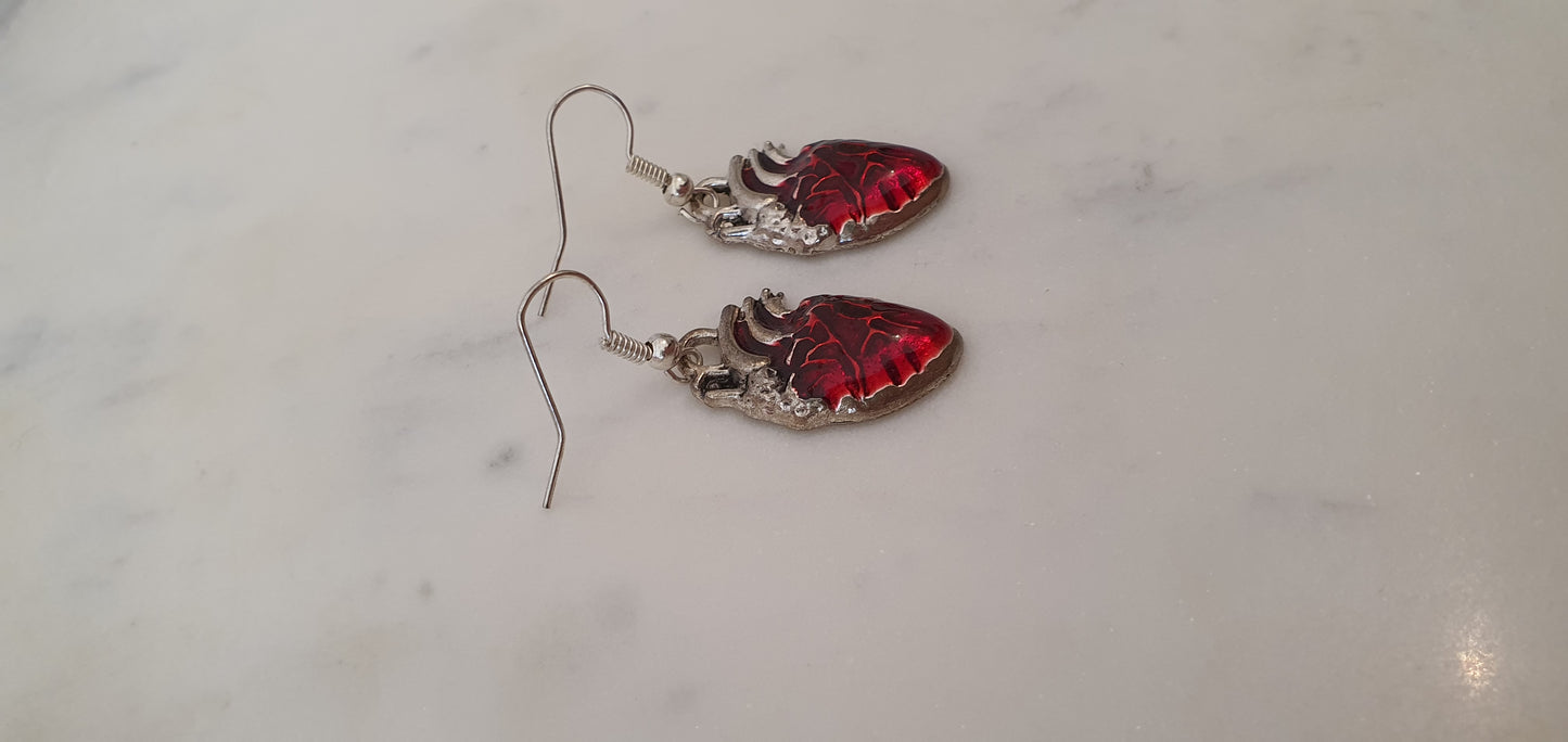 Goth Punk - Silver & Red Heart Set of Earrings - Trendy Gothic