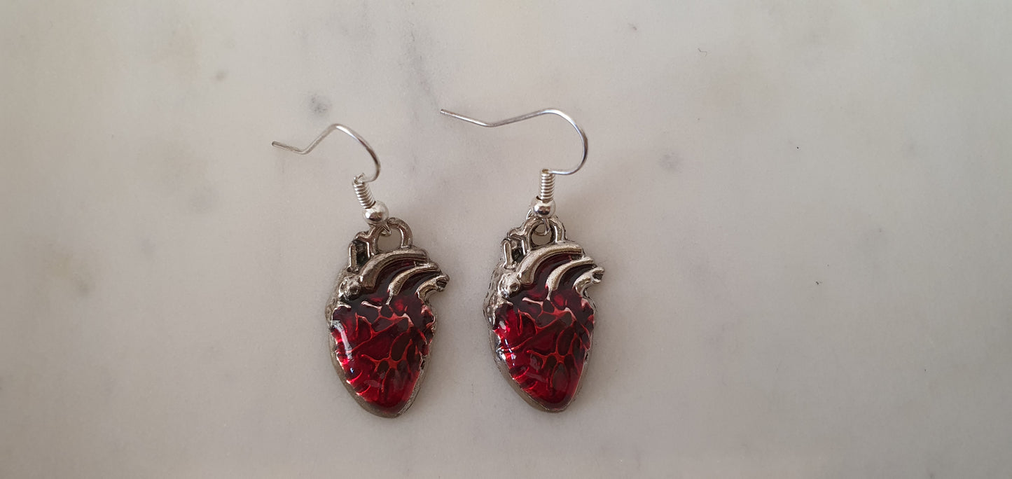 Goth Punk - Silver & Red Heart Set of Earrings - Trendy Gothic